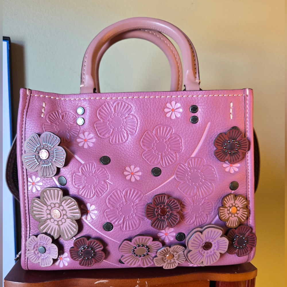 Coach Rogue 25 Tea Rose Applique Satchel - Dusty Pink New Without Tags - Picture 2 of 11
